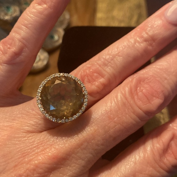 18k Yellow Gold With Diamonds & Lemon Smoky Citrine Ring Sz 6.5 - Picture 3 of 5